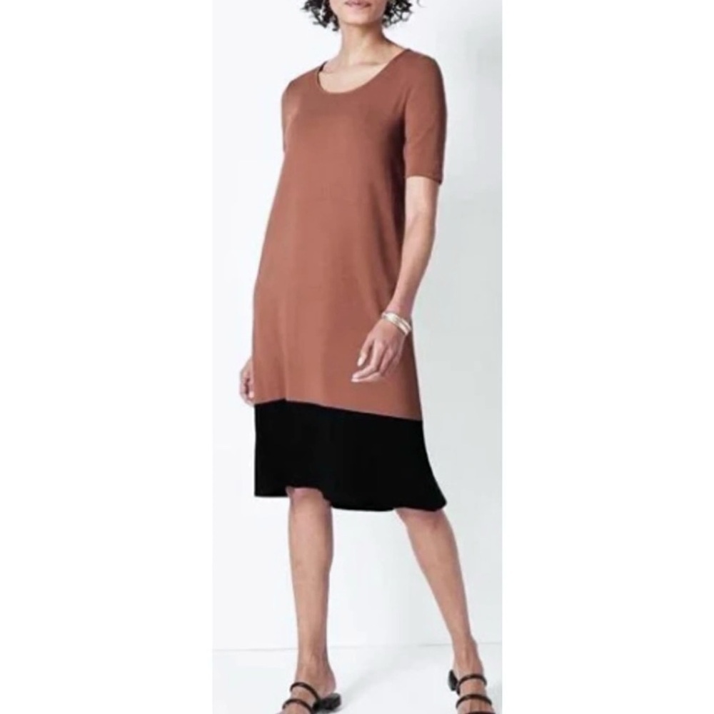 Women’s J. Jill brown black color block stretch midi dress size medium